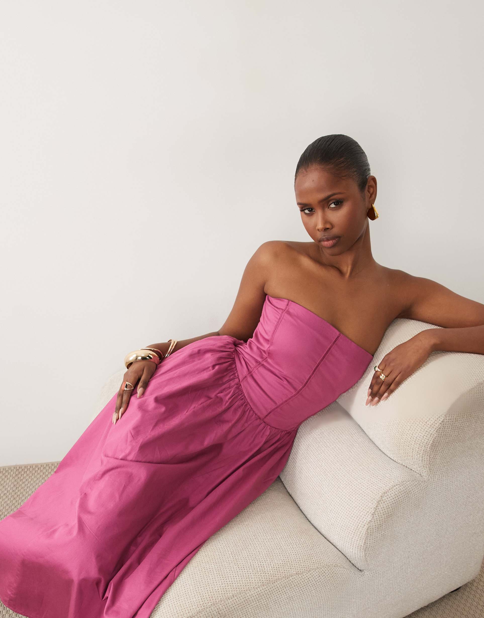 abercrombie & fitch bandeau corset waist detail maxi dress in pink