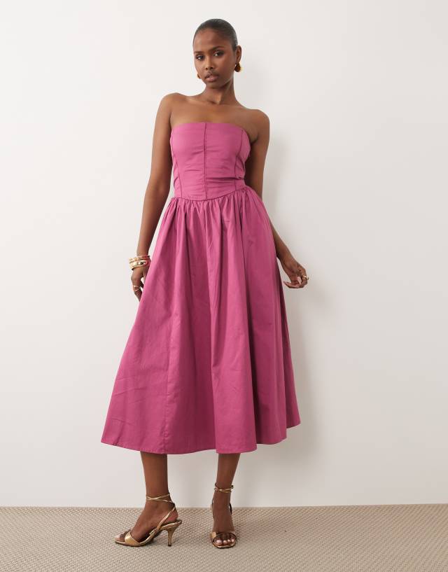 Abercrombie & Fitch bandeau corset waist detail maxi dress in pink