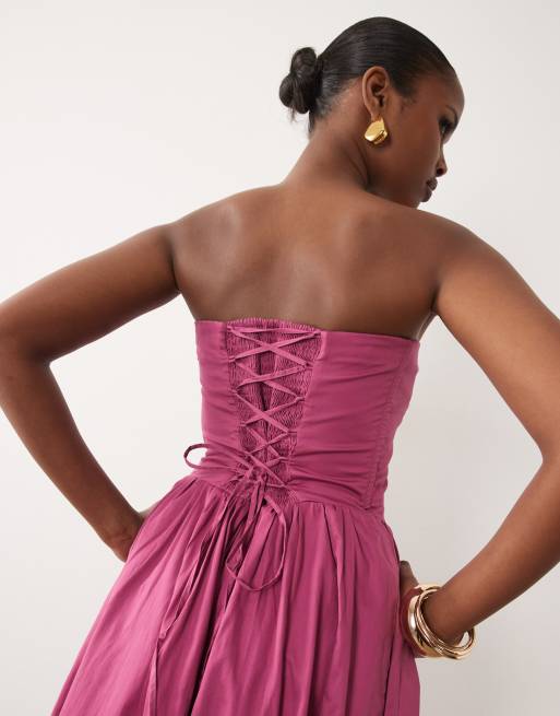 Abercrombie & Fitch bandeau corset waist detail maxi dress in pink | ASOS