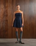 [Abercrombie & Fitch] Abercrombie & Fitch bandeau denim a-line mini dress in indigo-Blue XS Indigo