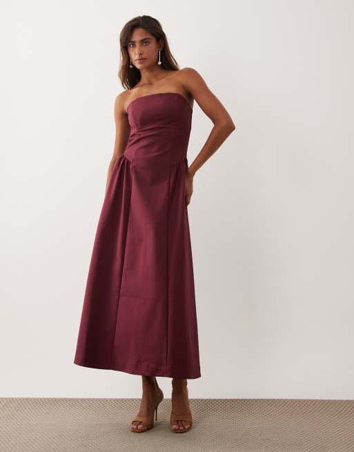 abercrombie drop waist corset dress & Fitch bandeau dipped hem maxi in burgundy Corset midi dress Size:S (no straps) Pinterest Bridal Dress Trend Glamorous Dressing Rooms Imported.