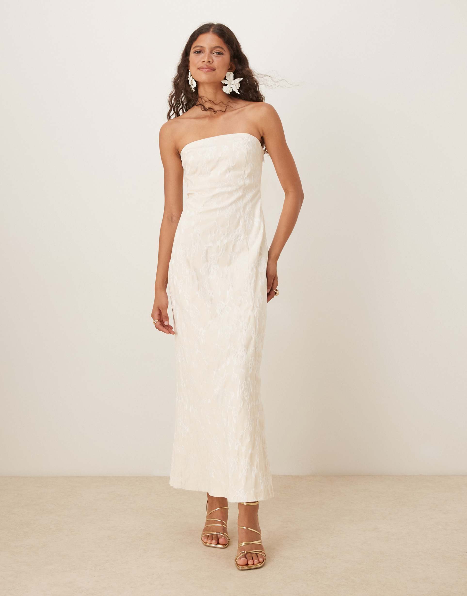 abercrombie & fitch bandeau maxi dress in cream floral