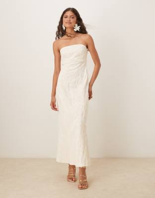 Abercrombie & Fitch - Bandeau-Maxikleid in Creme mit Blumenmuster-Weiß
