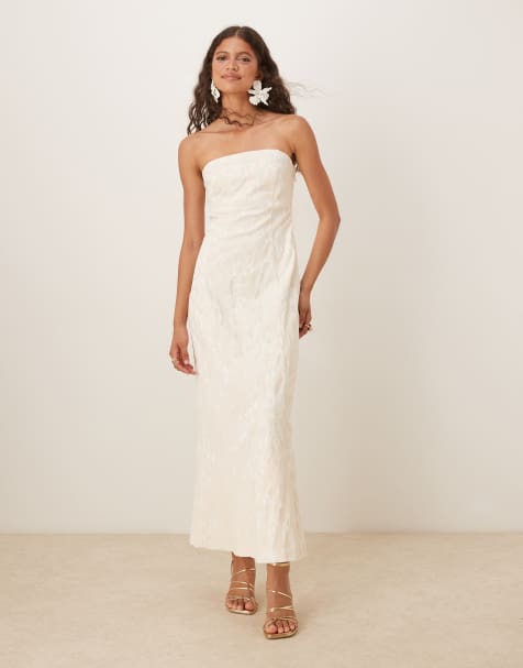 Abercrombie & Fitch – Bandeau-Maxikleid in Creme mit Blumenmuster - view 1