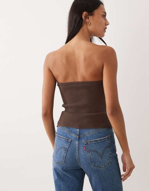 Abercrombie & Fitch - Bandeau-top met gestructureerd hardware-detail in bruin, 3 van 4