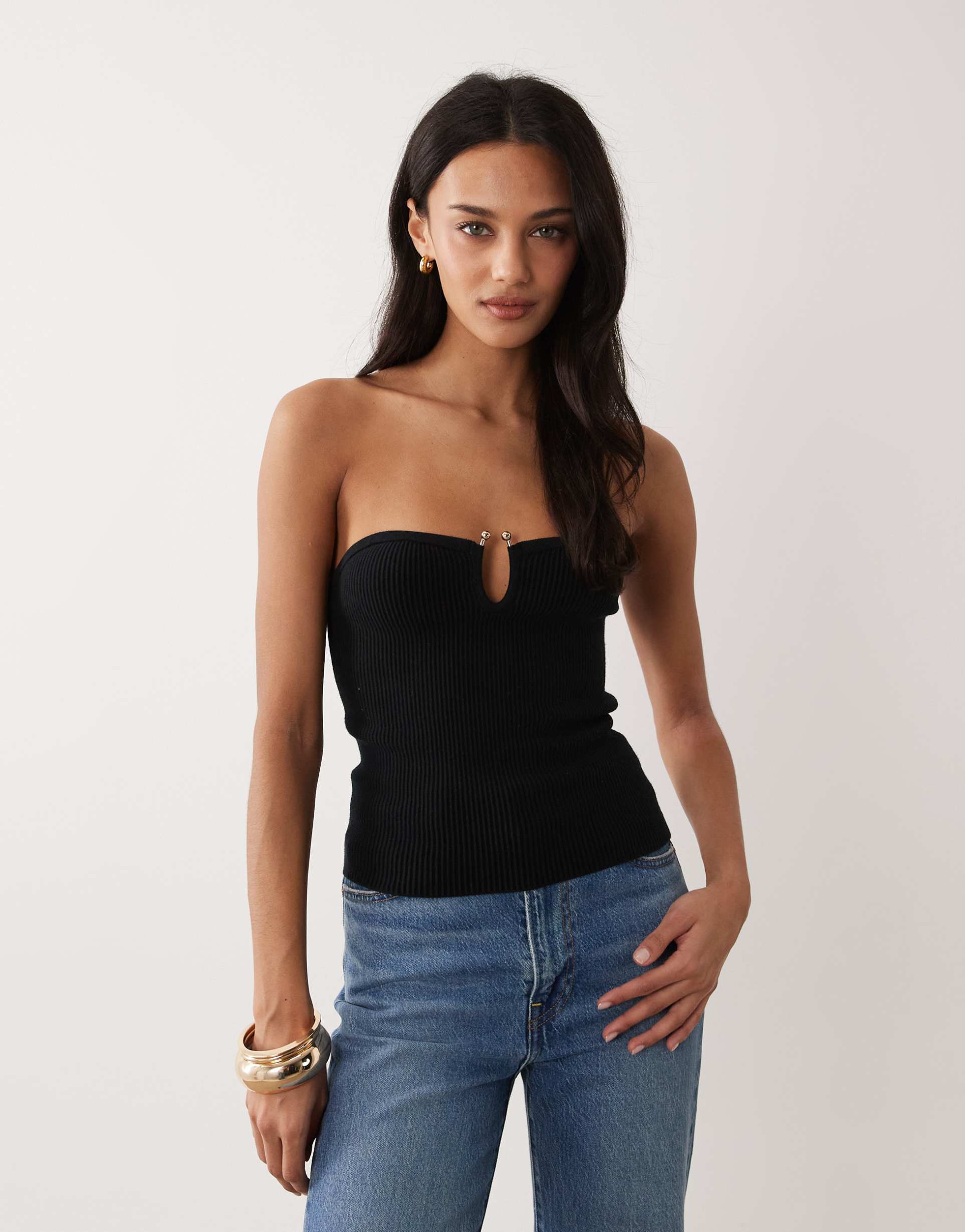abercrombie & fitch bandeau top with structured hardware detail in black