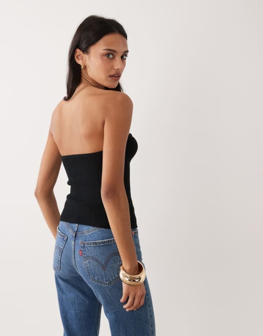Abercrombie & Fitch bandeau top with structured hardware detail in black, 3 of 4