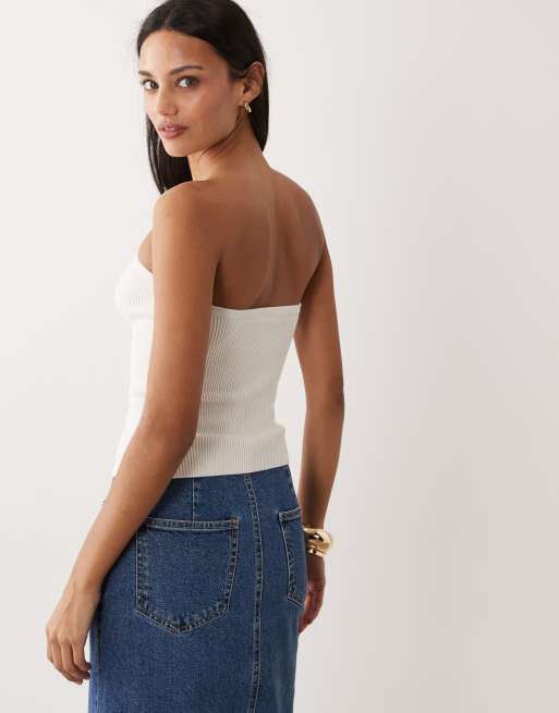 Abercrombie & Fitch bandeau top with structured hardware detail in white, 3 of 4