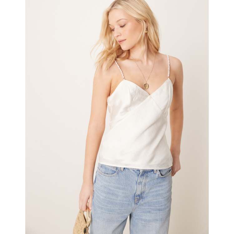 Abercrombie & Fitch bare back pearl shell cami top in white | ASOS
