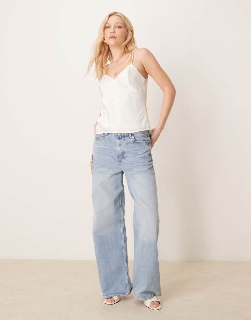 Abercrombie & Fitch bare back pearl shell cami top in white, 4 of 4