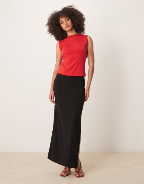 Abercrombie & Fitch bare cowl back longline top in red - view 1