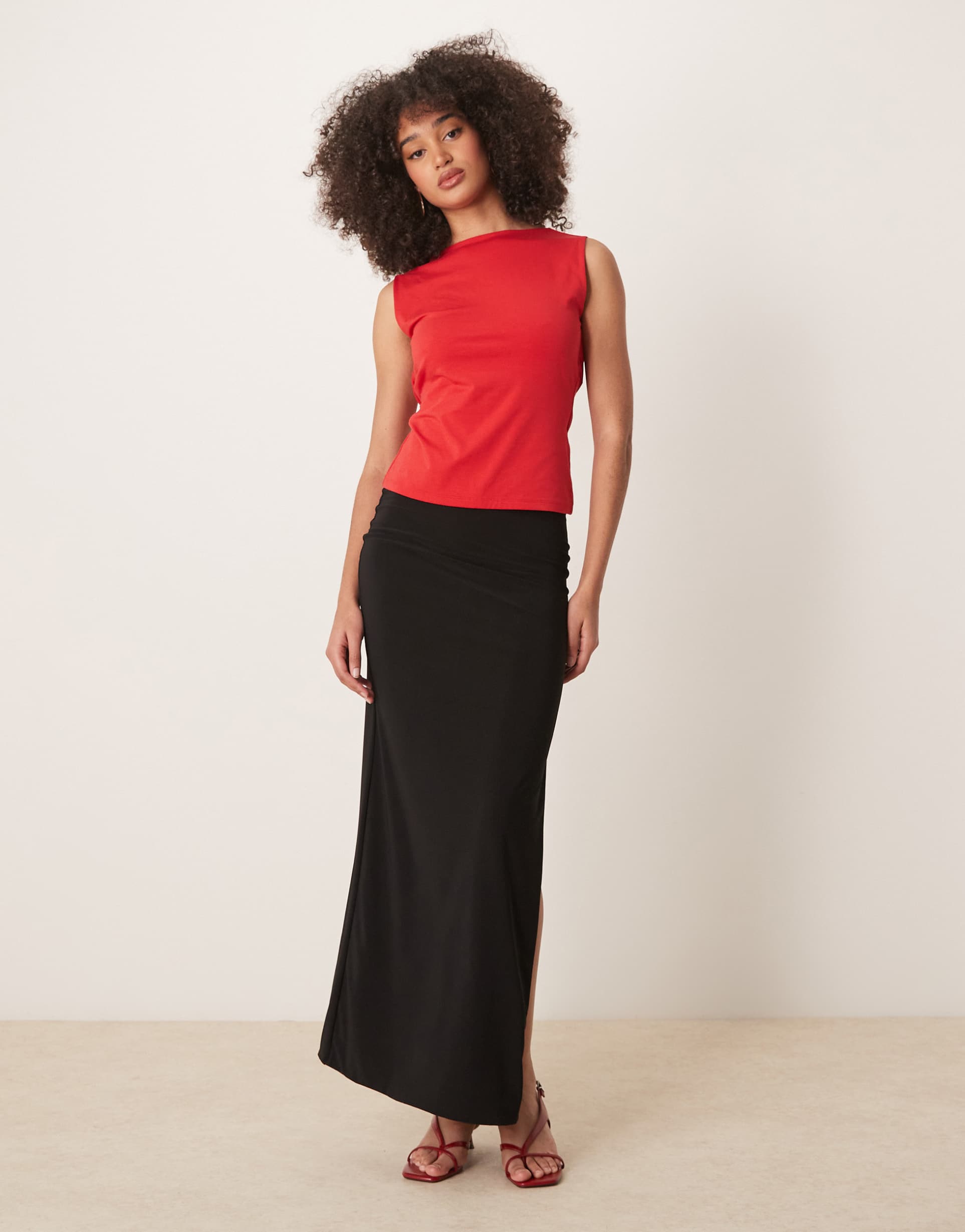 abercrombie & fitch bare cowl back longline top in red