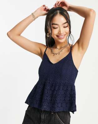 Abercrombie & Fitch bare lace cami top in navy