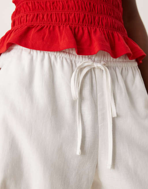 Abercrombie & Fitch – Barrel Leg Schlupfhose in Weiß mit Bindeband am Bund, 2 von 5