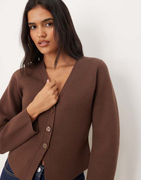 Abercrombie & Fitch barrel sleeve cardigan in brown - view 1