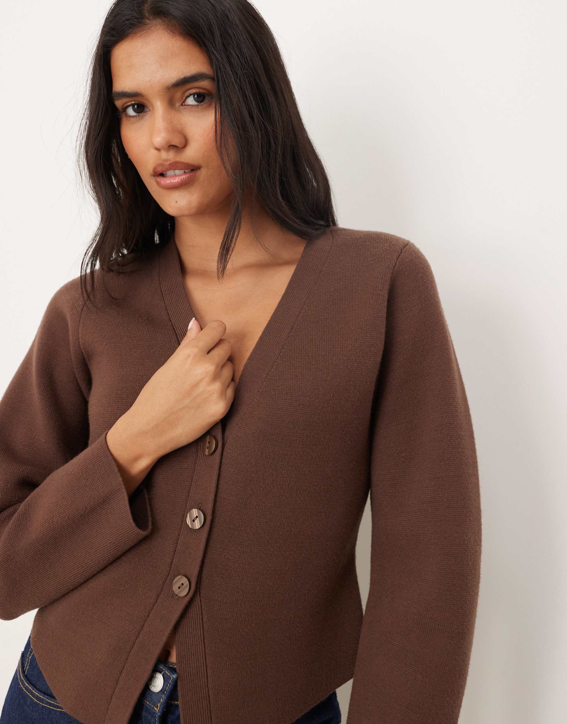 abercrombie & fitch barrel sleeve cardigan in brown