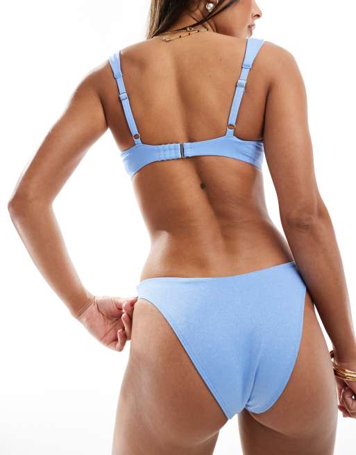 Abercrombie & Fitch - Bas de bikini d'ensemble échancré et froncé - Bleu scintillant, 4 de 4