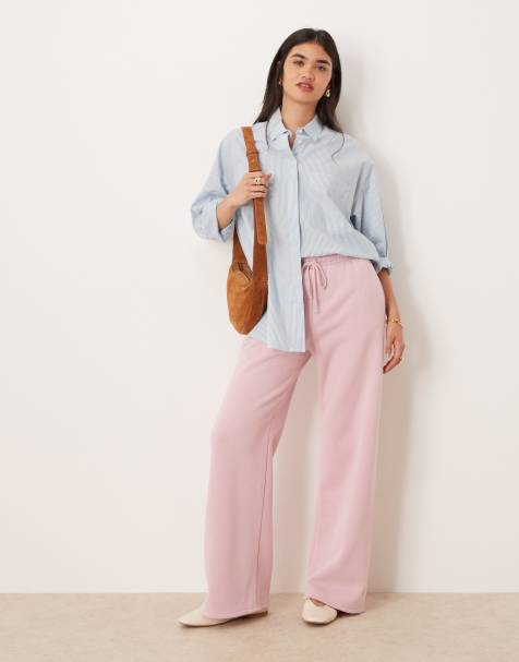 Abercrombie & Fitch – Basic-Jogginghose aus Fleece in Rosa mit weitem Bein - view 1