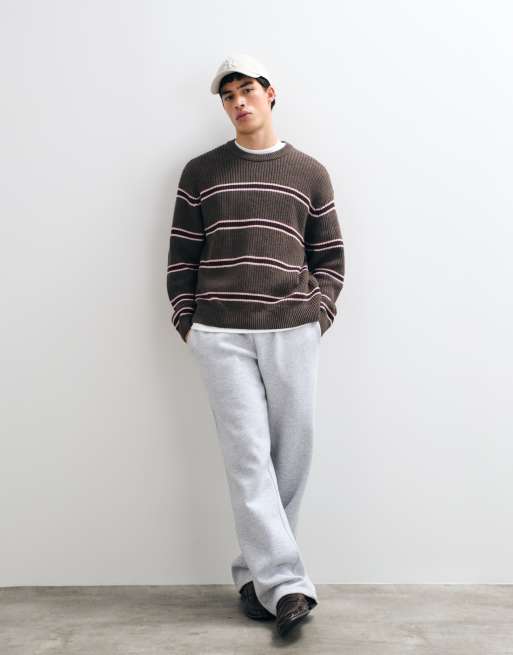 Abercrombie & Fitch Baumwoll-Pullover mit Rundhalsausschnitt in braun-rosa Streifen, 4 von 5