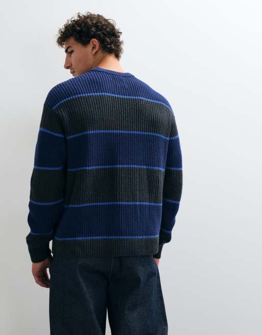 Abercrombie & Fitch Baumwollpullover mit Rundhalsausschnitt in Grau und blauen Streifen, 2 von 5