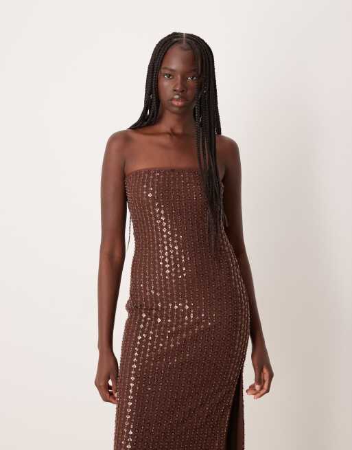fitted lace wedding dress Adoria Sequin Cut Out Maxi Dress - Chocolate main image 1
