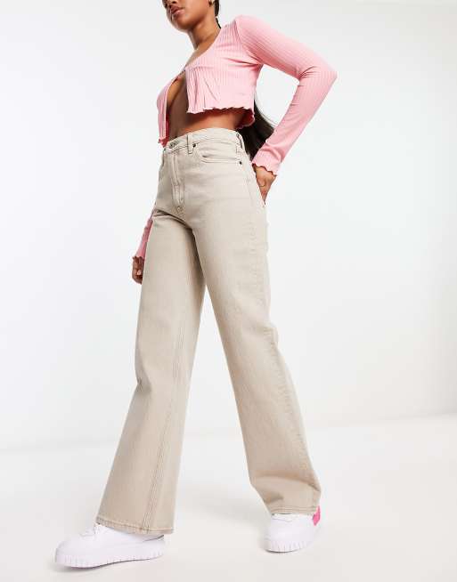 Abercrombie & Fitch - Beige 90'er-jeans i afslappet pasform