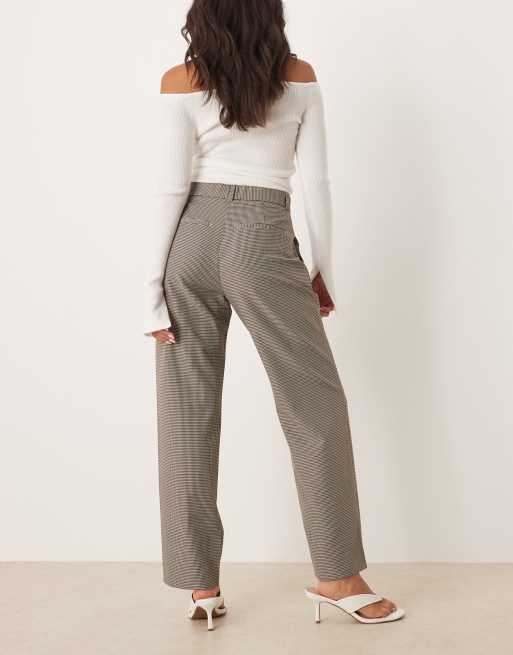 Abercrombie & Fitch - Beige bløde bukser med høj talje, lige ben og pepitatern, 3 af 5