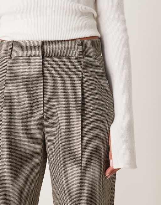 Abercrombie & Fitch - Beige bløde bukser med høj talje, lige ben og pepitatern, 4 af 5