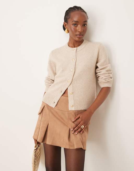 Abercrombie & Fitch – Beige, fluffig kofta med rund halsringning, 4 av 7