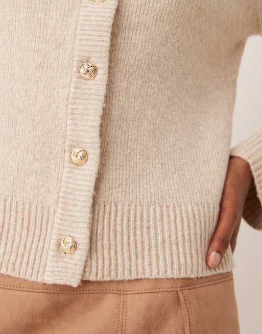 Abercrombie & Fitch – Beige, fluffig kofta med rund halsringning, 5 av 7
