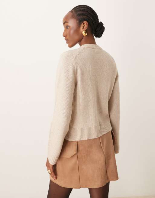 Abercrombie & Fitch – Beige, fluffig kofta med rund halsringning, 7 av 7