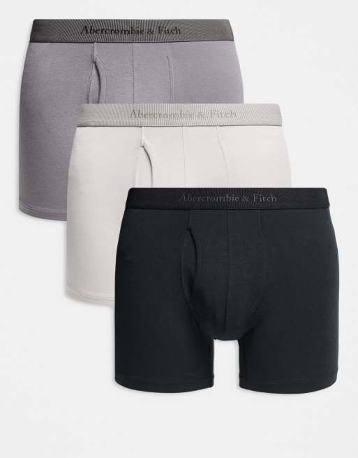 Abercrombie & Fitch – Beige, grå och svarta boxershorts, 3-pack
