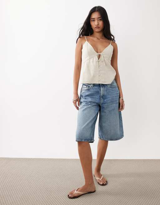 Abercrombie & Fitch – Beige linne i linnemix med v-ringning, 2 av 4