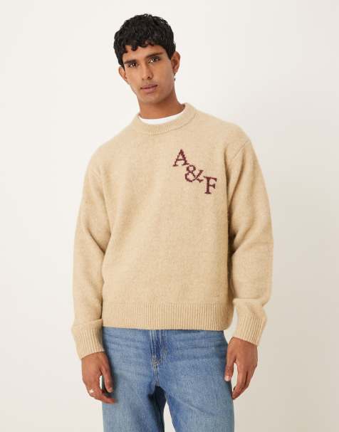 Abercrombie & Fitch - Beige og oversized striktrøje med logo og rund hals - view 1