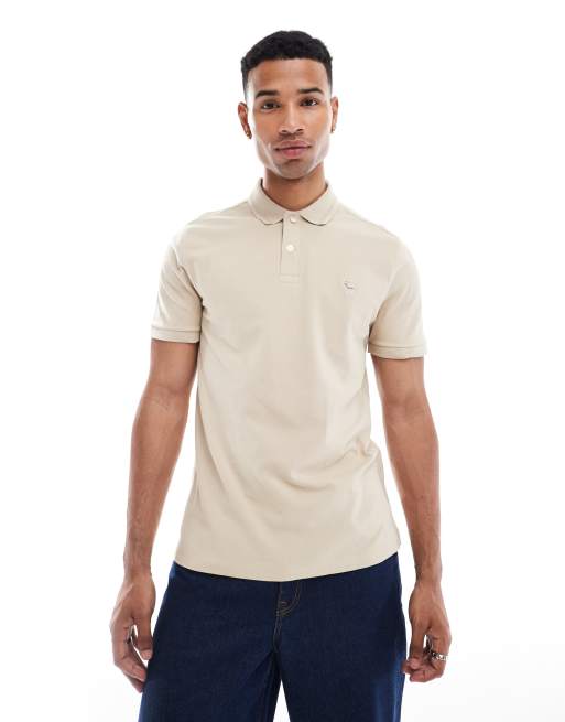 Abercrombie & Fitch - Beige poloskjorte med hævet ikonlogo og kontrasterende kanter i piqué