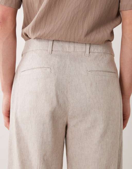 Abercrombie & Fitch - Beige posede bukser i twill- og hørblanding, 4 af 5