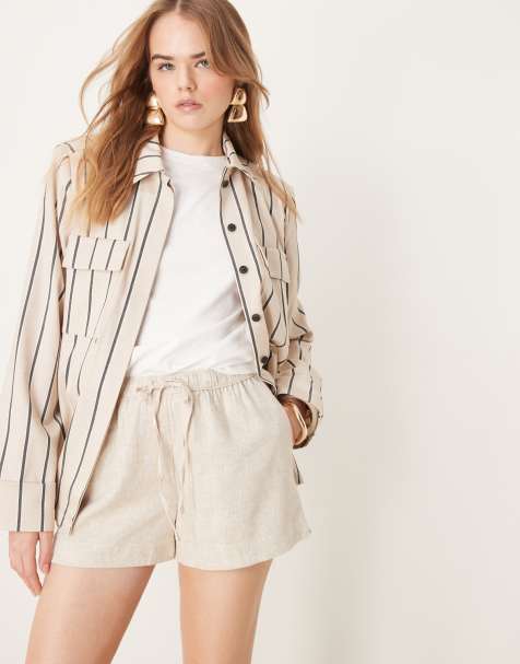 Abercrombie & Fitch - Beige pull-on shorts i hør - view 1