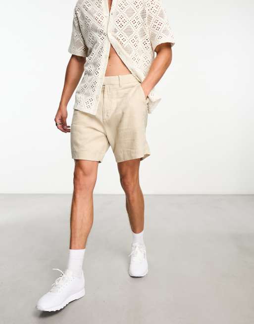 Abercrombie & Fitch – Beige shorts i linne, 8 tum