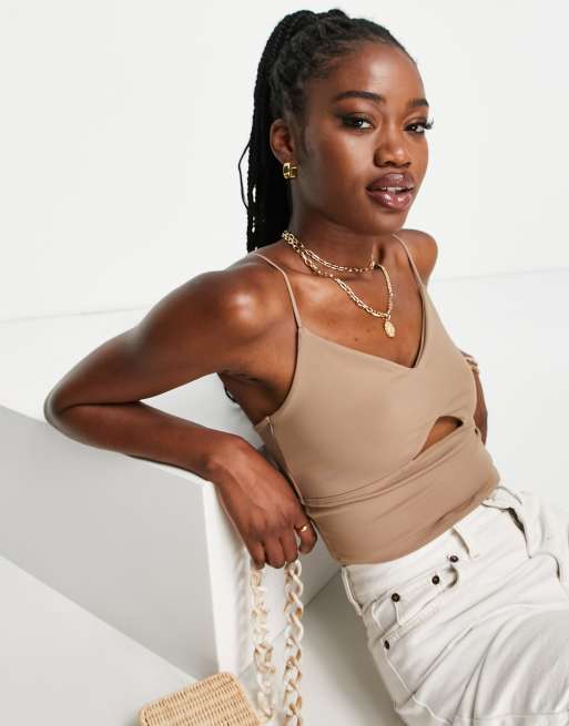 Abercrombie & Fitch - Beige sømløs udskåret croptop
