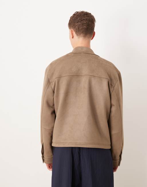 Abercrombie & Fitch – Beige, tunn, kort jacka i mockaimitation, 4 av 4