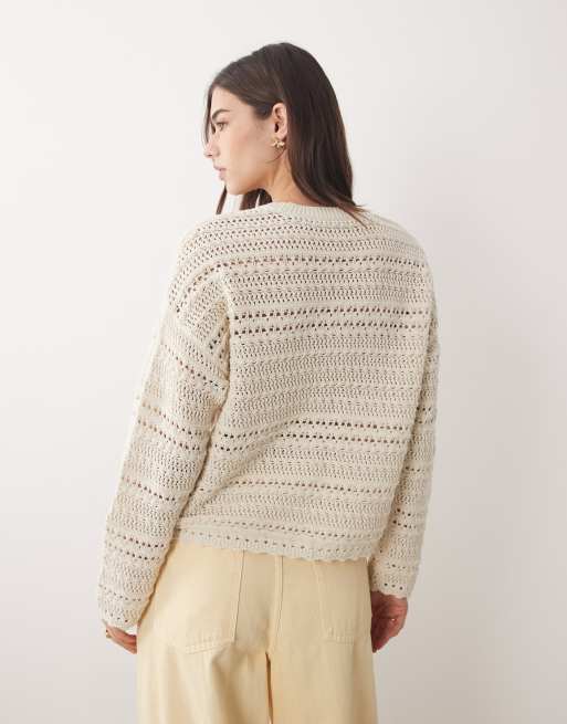 Abercrombie & Fitch – Beige, virkad tröja i bohostil, 2 av 4