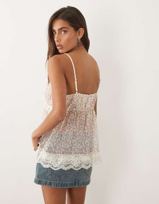 Abercrombie & Fitch Bella cami duster top with built in bra in cream, 4 of 4
