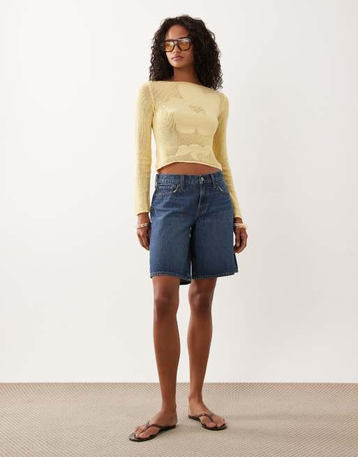 Abercrombie & Fitch - Bermuda en jean à taille basse - Bleu indigo délavé, 2 de 5