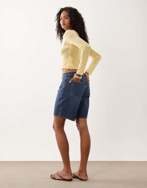 Abercrombie & Fitch - Bermuda en jean à taille basse - Bleu indigo délavé, 4 de 5