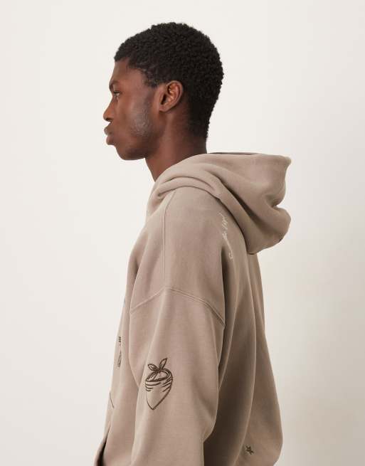 Abercrombie & Fitch – Beżowa bluza z kapturem z patchworkowym wzorem, 4 z 5
