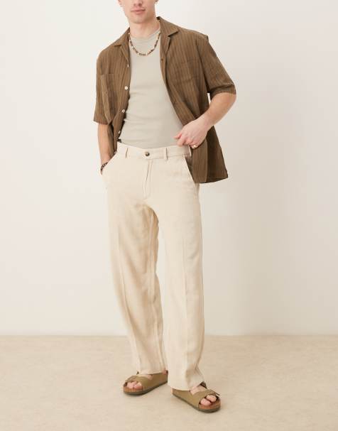 Abercrombie & Fitch baggy linen blend trouser in beige
