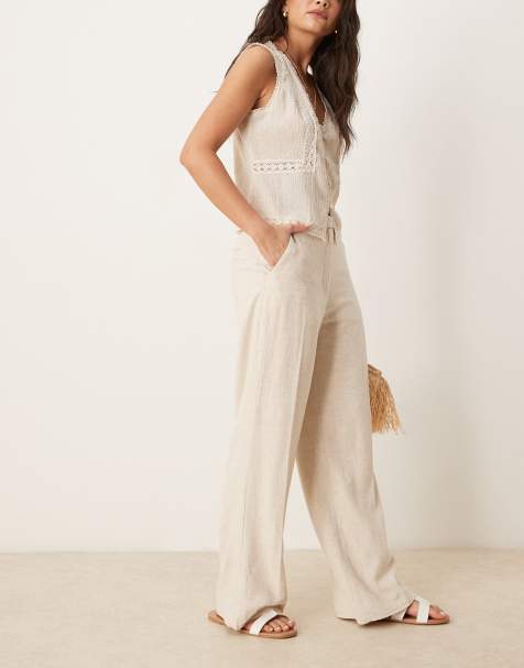 Abercrombie & Fitch high rise straight leg trousers in beige