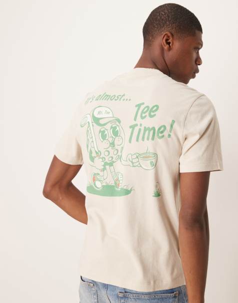 Abercrombie & Fitch – Beżowy T-shirt z grafiką z napisem „Tea Time” z tyłu - view 1