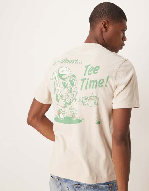 Abercrombie & Fitch – Beżowy T-shirt z grafiką z napisem „Tea Time” z tyłu