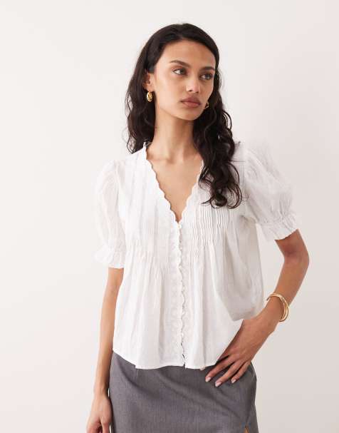 Abercrombie & Fitch – Biała bluzka z krótkimi rękawami, w stylu boho - view 1